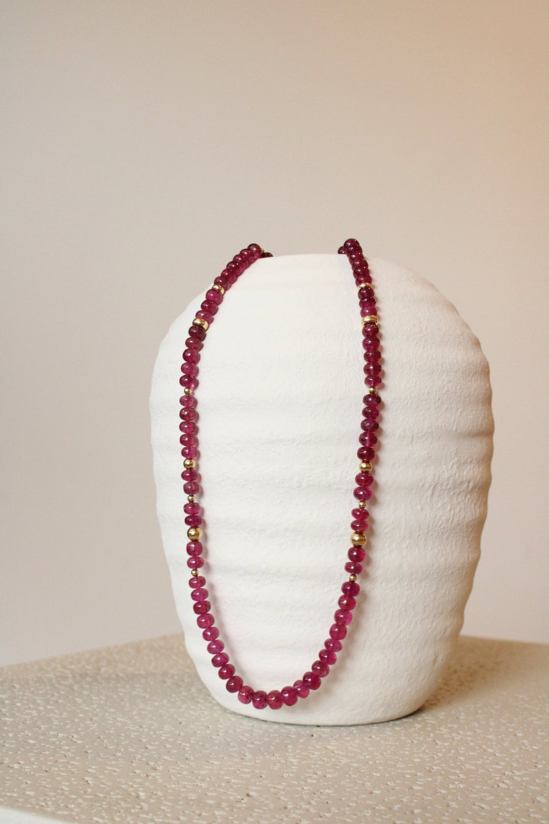 21" Smooth Rubellite Tourmaline Gem Strand x 14K Gold Beads - Kingdom Jewelry