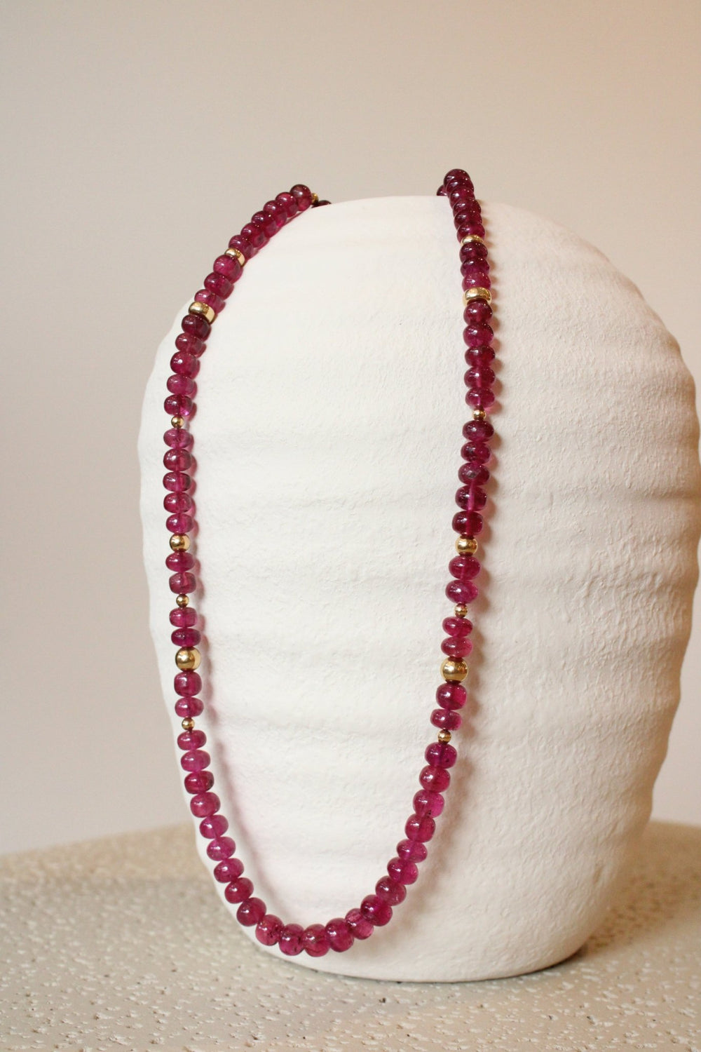 21" Smooth Rubellite Tourmaline Gem Strand x 14K Gold Beads - Kingdom Jewelry