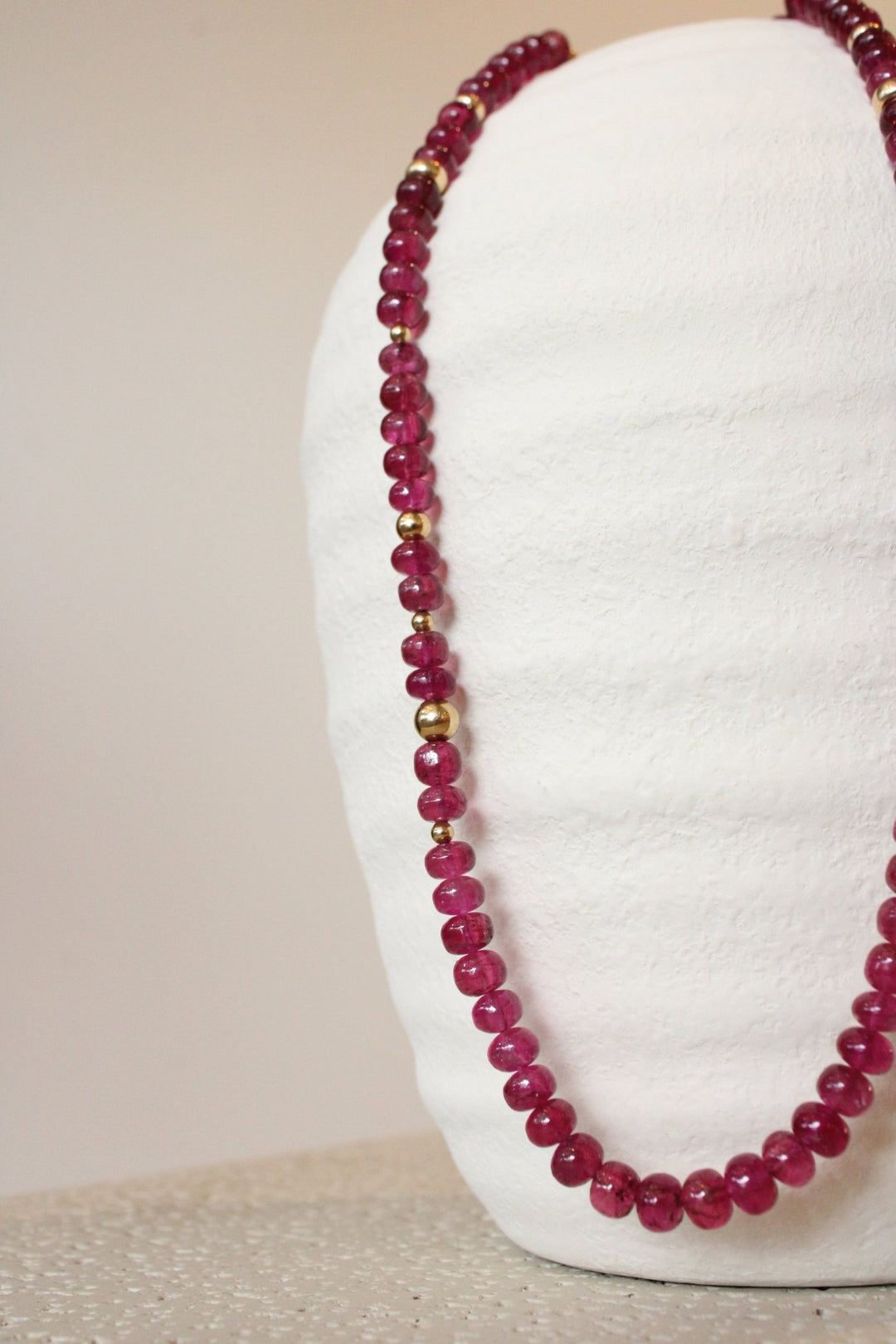 21" Smooth Rubellite Tourmaline Gem Strand x 14K Gold Beads - Kingdom Jewelry