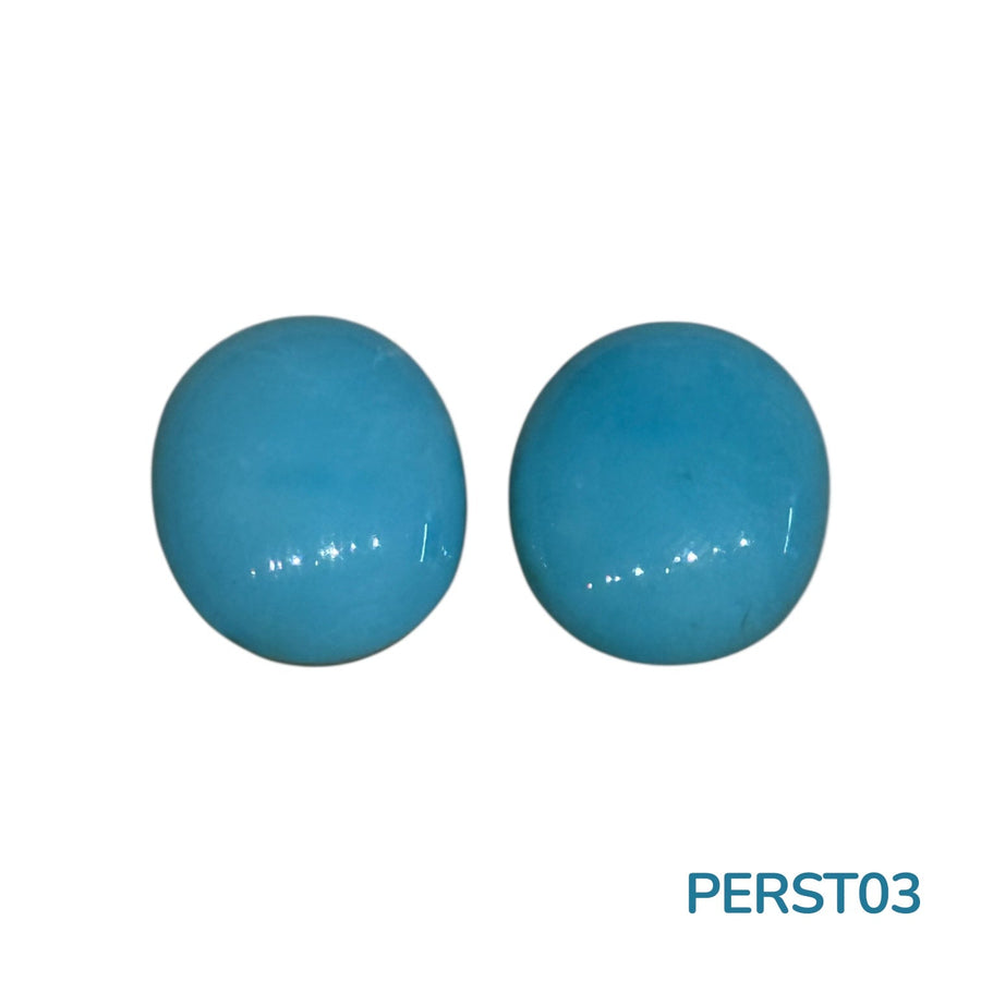 22.55ct Natural Oval Persian Turquoise Cabochon Pair - Kingdom Jewelry