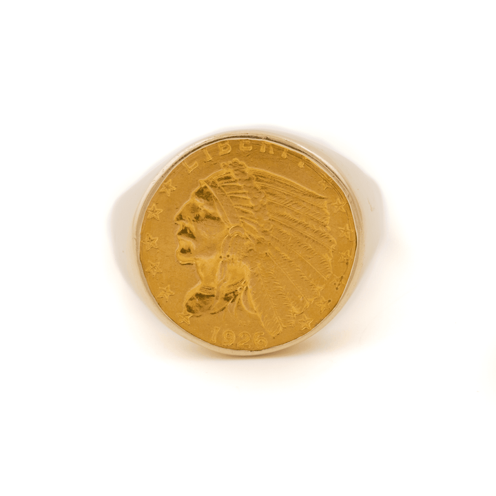 22k Gold x 1920's $5 USD Eagle Chief Head Liberty Coin Signet - Kingdom Jewelry