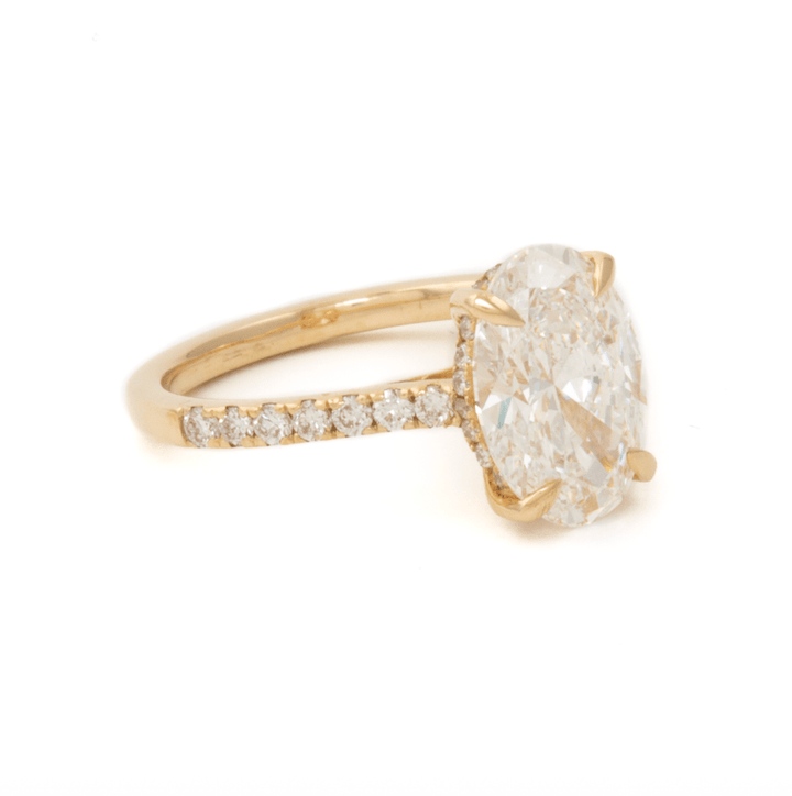 3.05 F VS1 Oval Lab Diamond Cathedral Solitaire Engagement Ring - Kingdom Jewelry