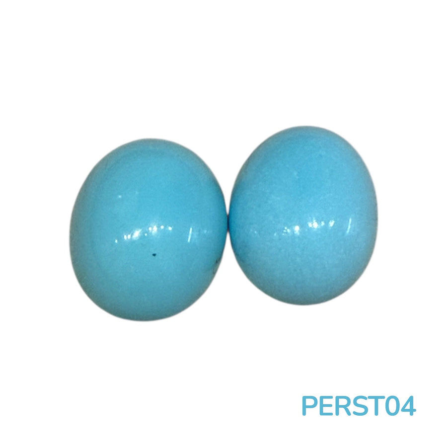 38.20ctw Natural Oval Persian Turquoise Cabochon Pair - Kingdom Jewelry