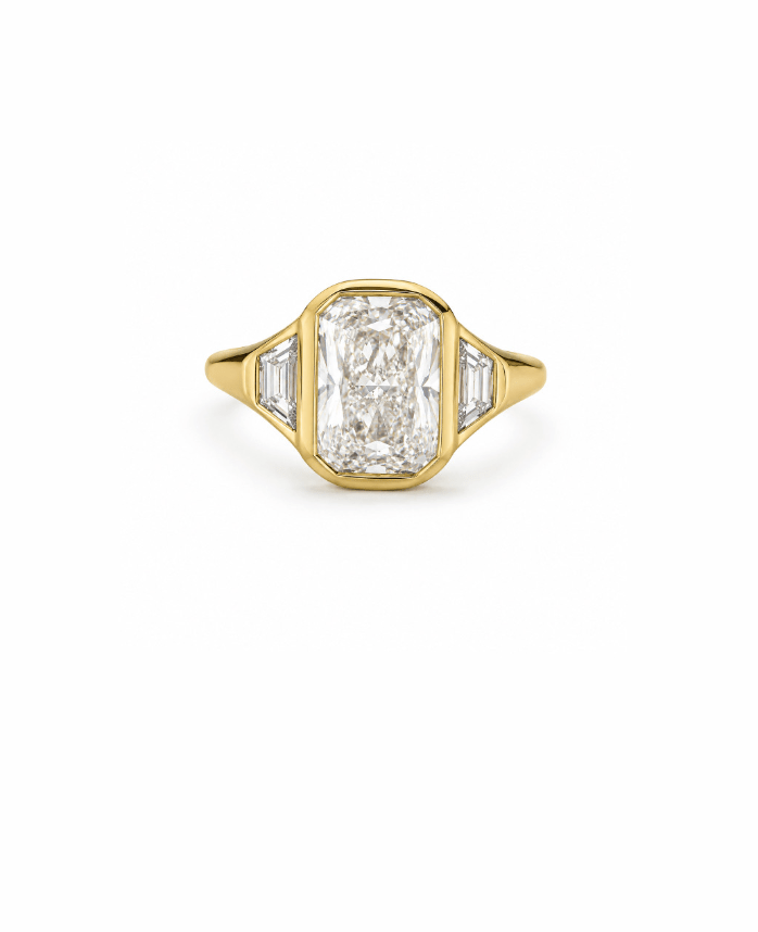 3.91ct 18k Yellow gold 3 stone Ring - Kingdom Jewelry