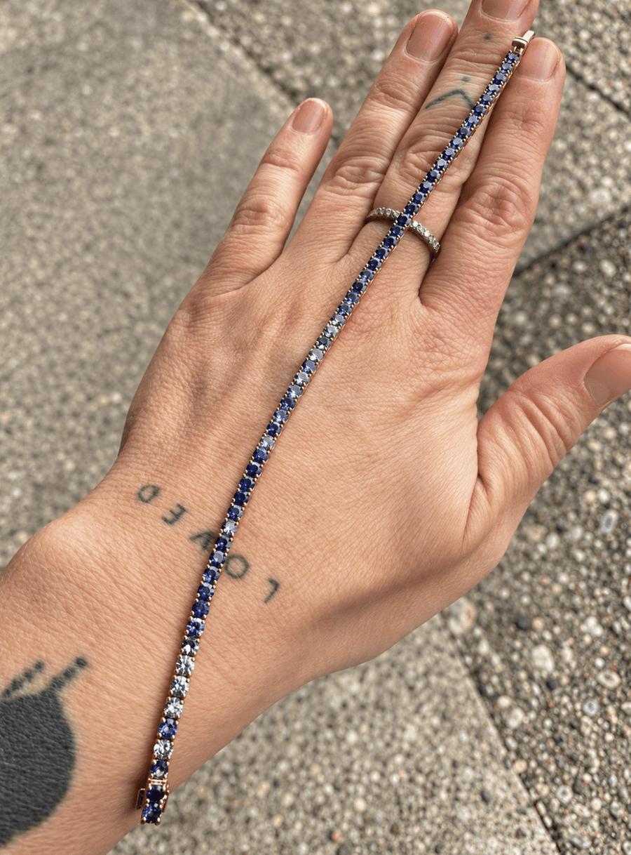 3mm Madagascar Heated Blue Ombré Sapphire 14K Yellow Gold 7” Tennis Bracelet - Kingdom Jewelry