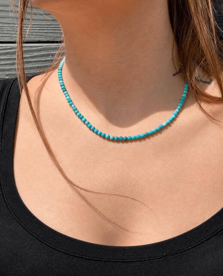 4mm Smooth Sonoran Turquoise Round Beaded Necklace - Kingdom Jewelry