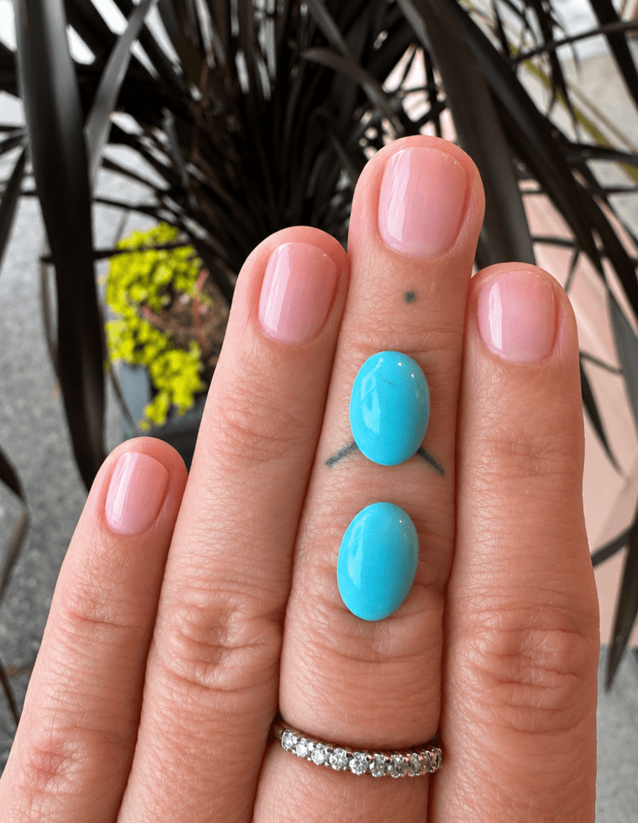 5.55ct AAA Persian Turquoise Cabochon Pair - Kingdom Jewelry