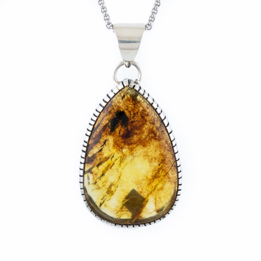 Silver x Dark Honey Teardrop Mexican Chiapas Pendant