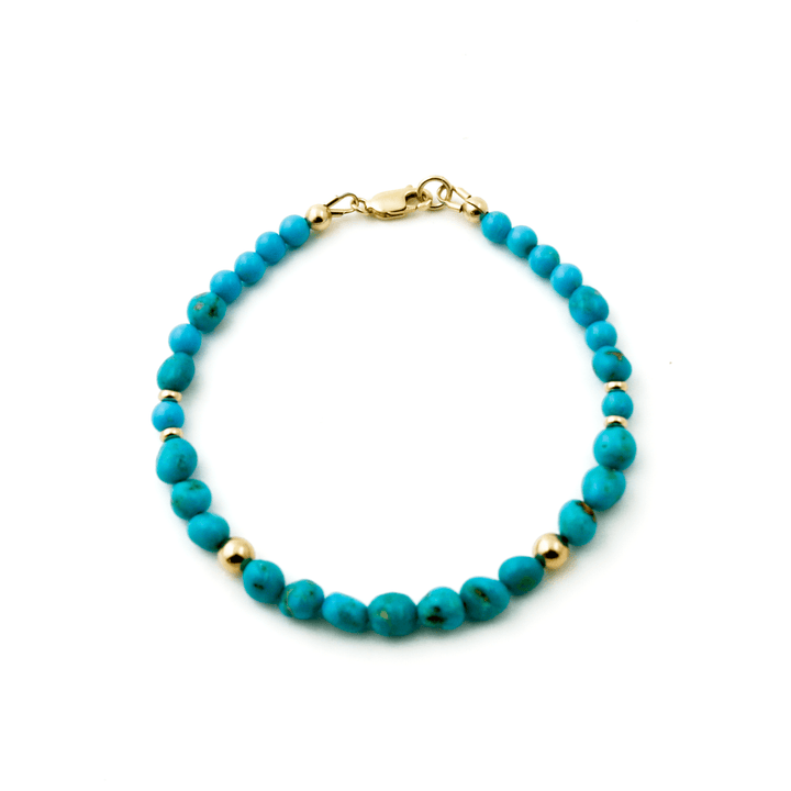5mm Round Nugget Sonoran Turquoise & 14k Mixed Beaded Bracelet - Kingdom Jewelry