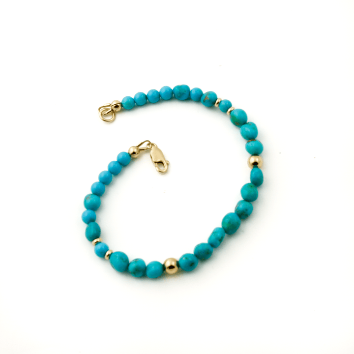 5mm Round Nugget Sonoran Turquoise & 14k Mixed Beaded Bracelet - Kingdom Jewelry