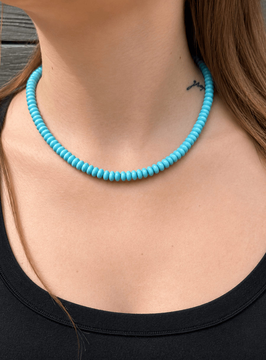 6mm Mexican Turquoise Rondelle Beaded Necklace - Kingdom Jewelry