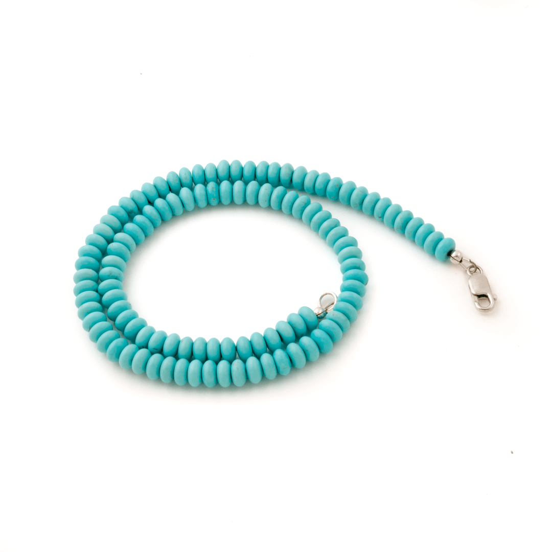 6mm Mexican Turquoise Rondelle Beaded Necklace - Kingdom Jewelry