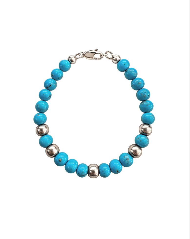 6mm Sleeping Beauty Turquoise and Silver Bracelet - Kingdom Jewelry