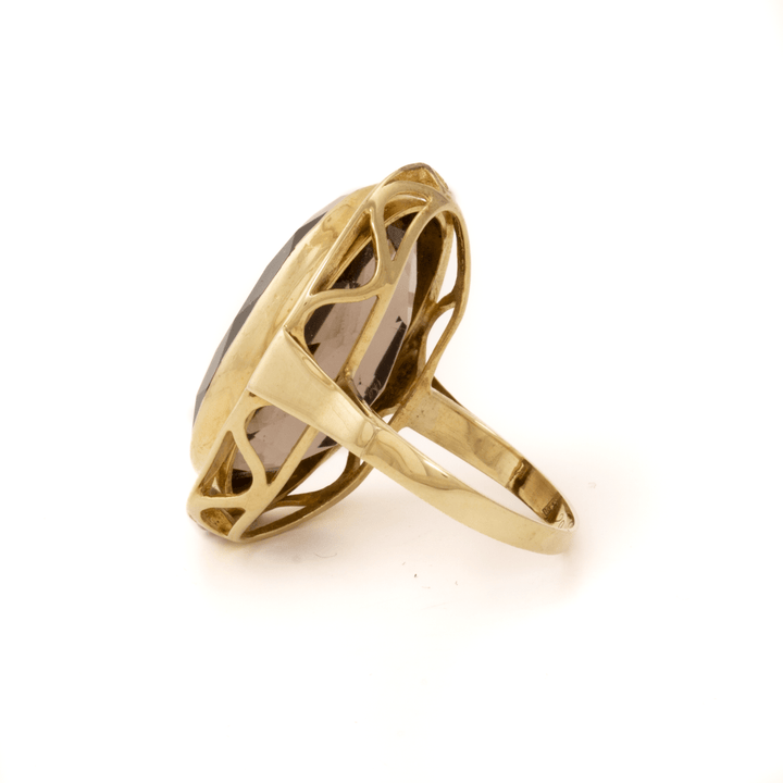 8k Yellow Gold x Large Faceted Smoky Quartz Cocktail Ring - Kingdom Jewelry
