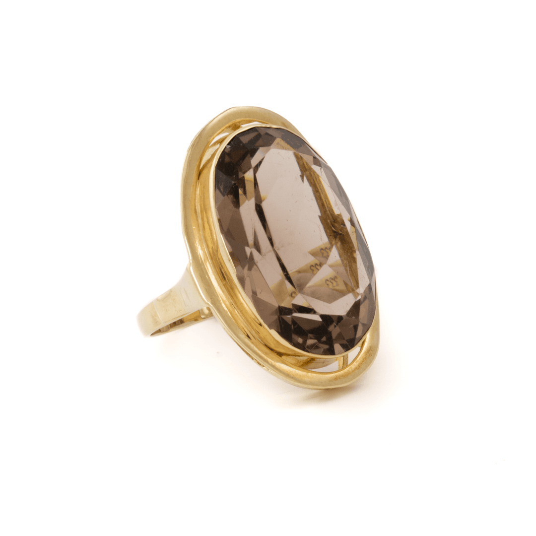 8k Yellow Gold x Large Faceted Smoky Quartz Cocktail Ring - Kingdom Jewelry