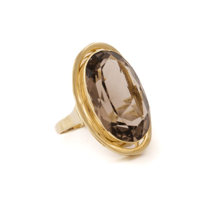 8k Yellow Gold x Large Faceted Smoky Quartz Cocktail Ring - Kingdom Jewelry