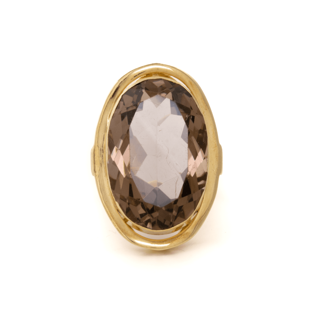 8k Yellow Gold x Large Faceted Smoky Quartz Cocktail Ring - Kingdom Jewelry