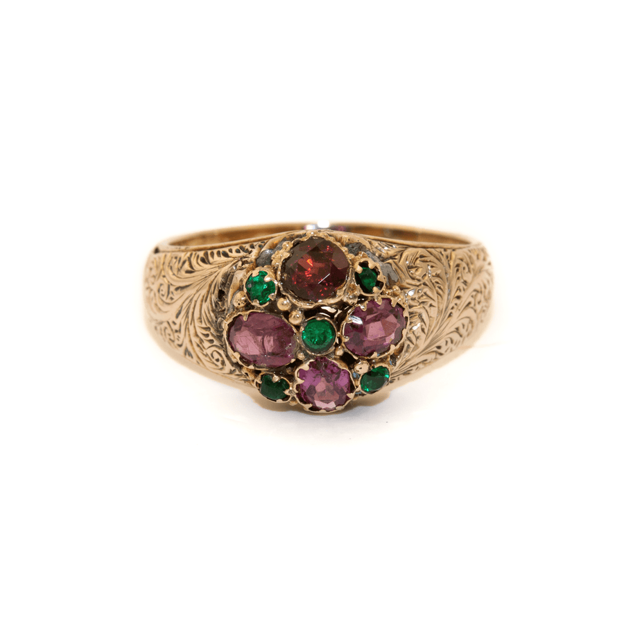 9k Gold x Antique Amethyst & Emerald Filigree Cocktail Ring - Kingdom Jewelry