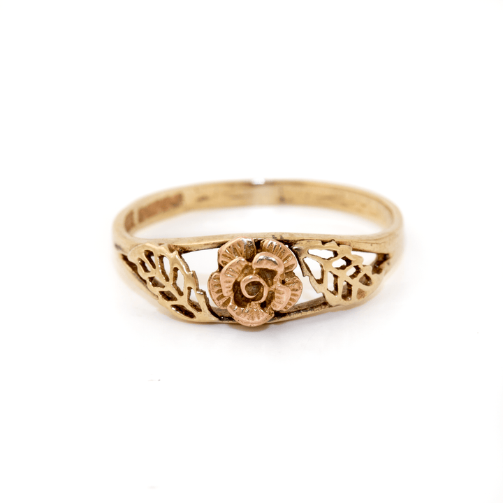 9k Two - Tone Gold x Petite "Black Hills" Floral Rose Solitaire - Kingdom Jewelry