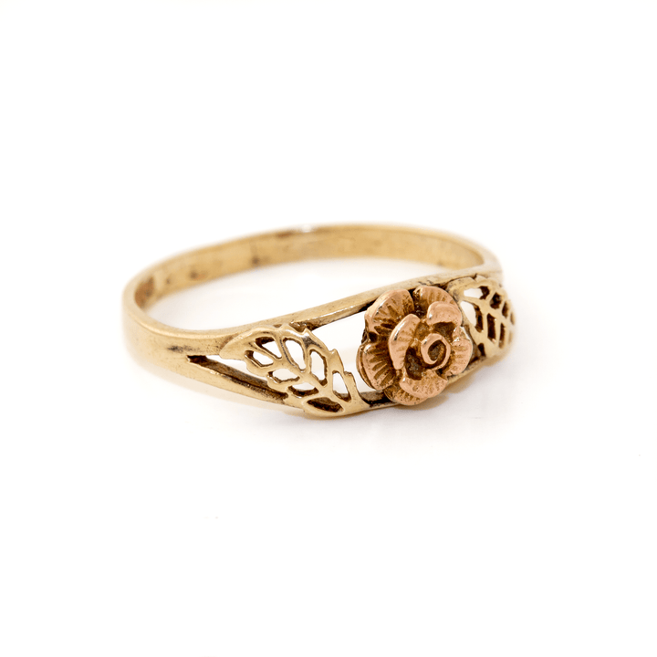 9k Two - Tone Gold x Petite "Black Hills" Floral Rose Solitaire - Kingdom Jewelry