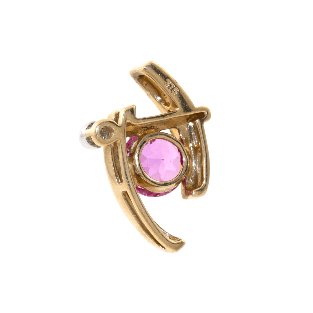 9k Two - Tone x Abstract Pink Synthetic Sapphire & Diamond Bypass Pendant - Kingdom Jewelry