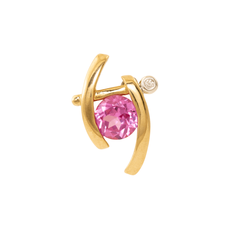 9k Two - Tone x Abstract Pink Synthetic Sapphire & Diamond Bypass Pendant - Kingdom Jewelry