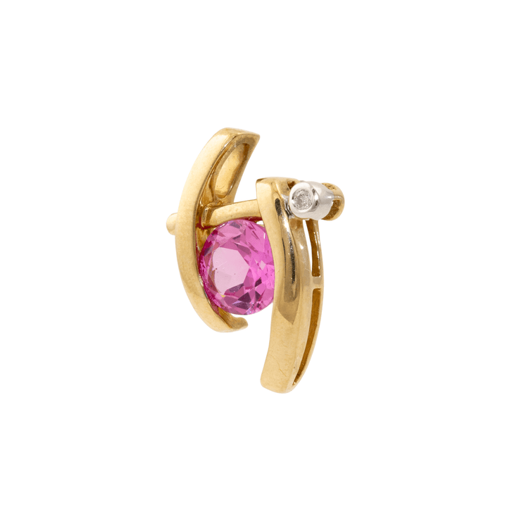 9k Two - Tone x Abstract Pink Synthetic Sapphire & Diamond Bypass Pendant - Kingdom Jewelry