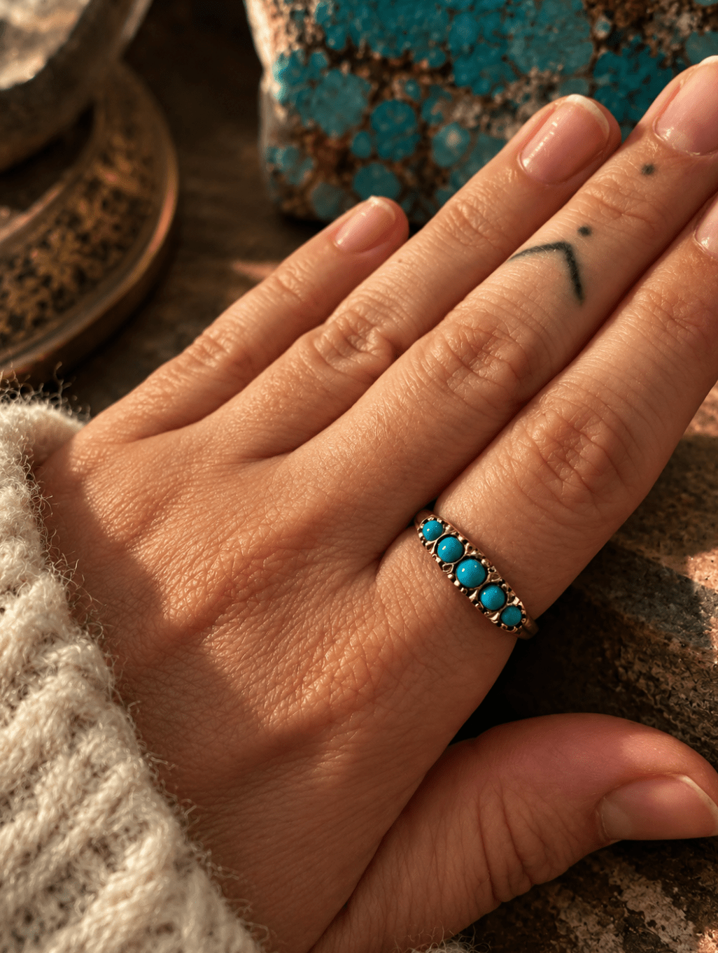 9K Vintage Victorian 5 Stone Turquoise Ring - Kingdom Jewelry