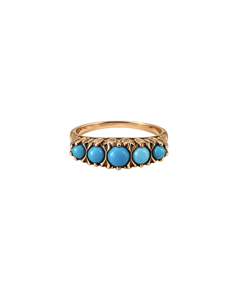9K Vintage Victorian 5 Stone Turquoise Ring - Kingdom Jewelry