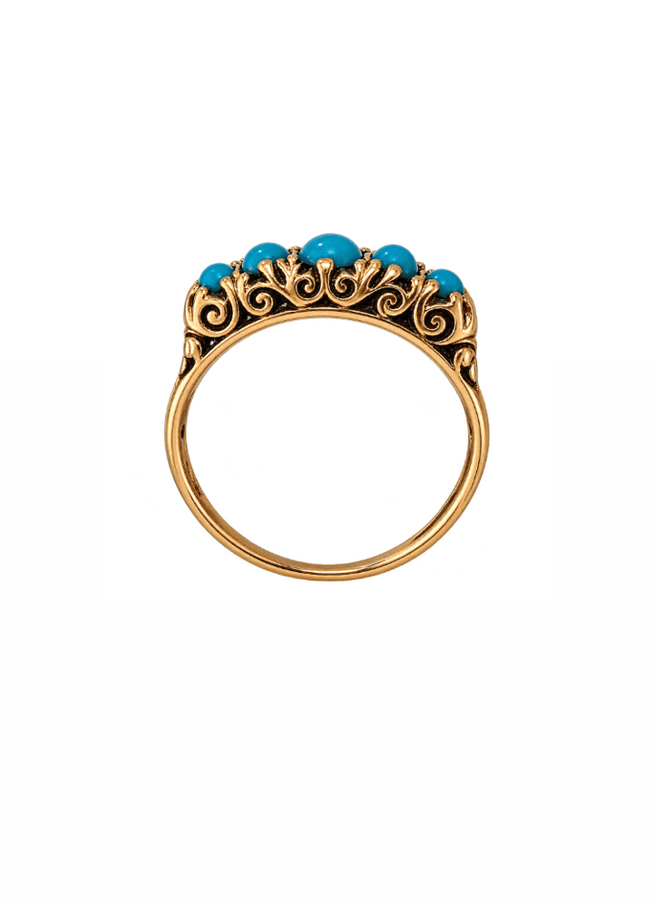 9K Vintage Victorian 5 Stone Turquoise Ring - Kingdom Jewelry