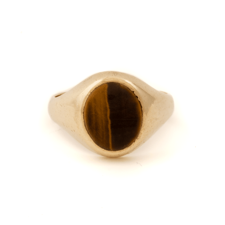 9K Yellow Gold x Oval Tiger's Eye Signet - Kingdom Jewelry
