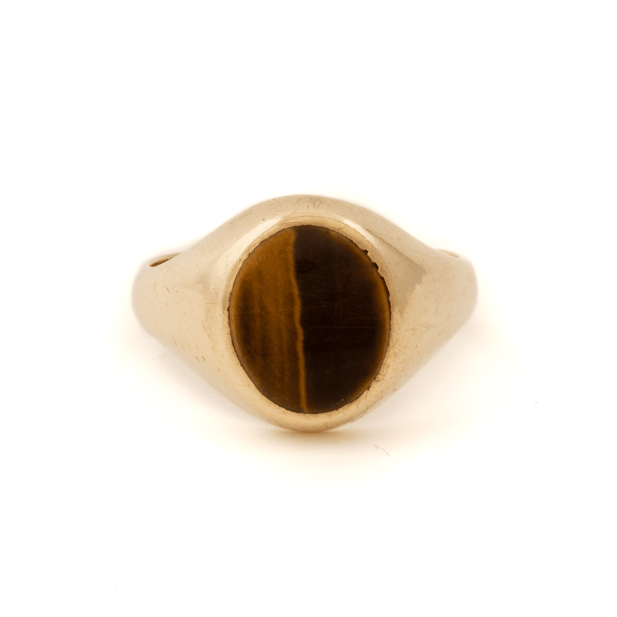 9K Yellow Gold x Oval Tiger's Eye Signet - Kingdom Jewelry