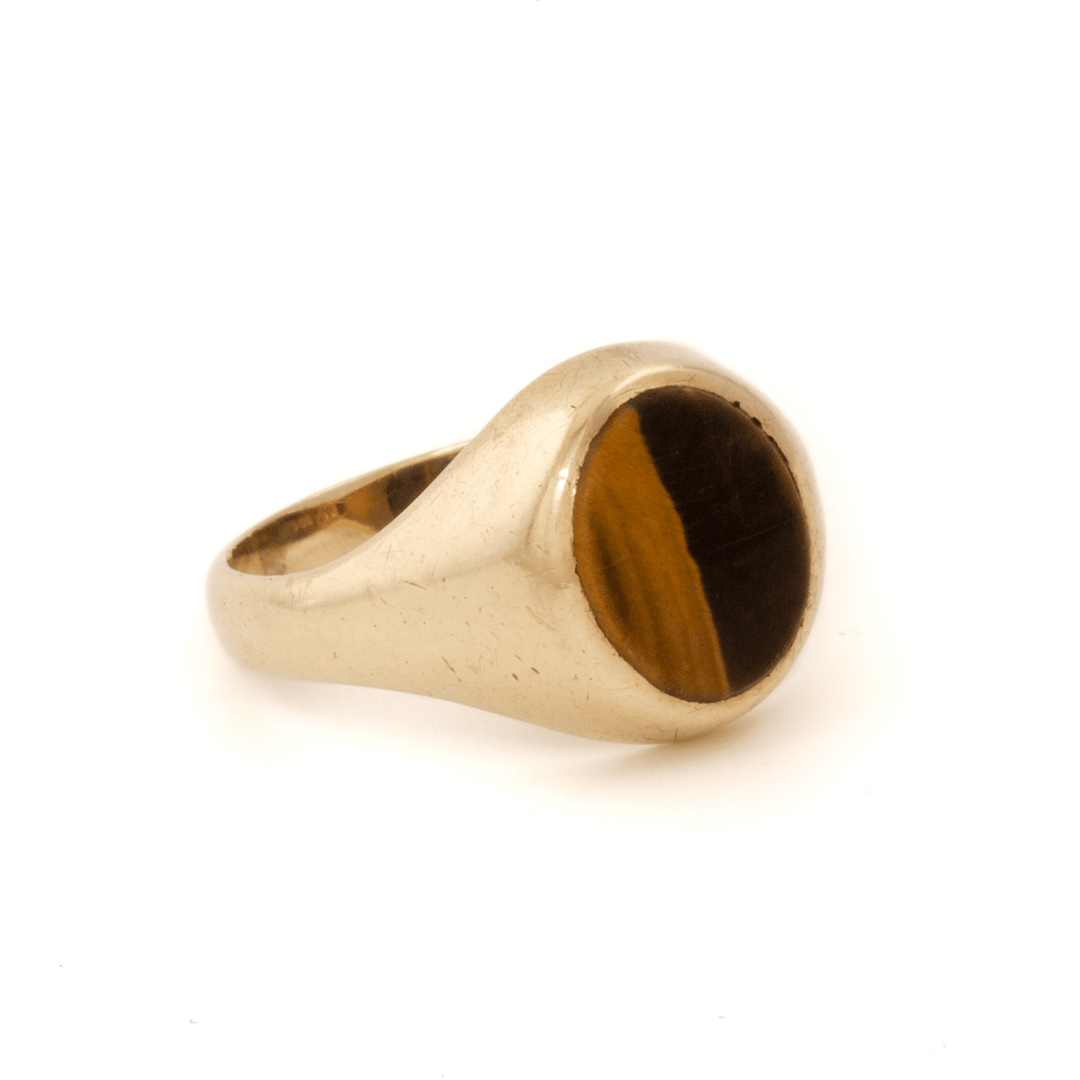 9K Yellow Gold x Oval Tiger's Eye Signet - Kingdom Jewelry
