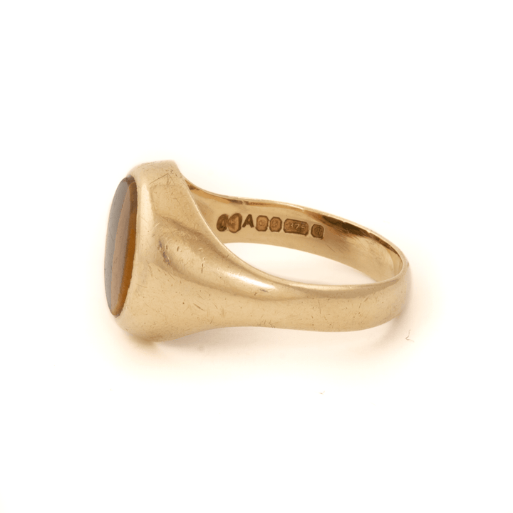 9K Yellow Gold x Oval Tiger's Eye Signet - Kingdom Jewelry