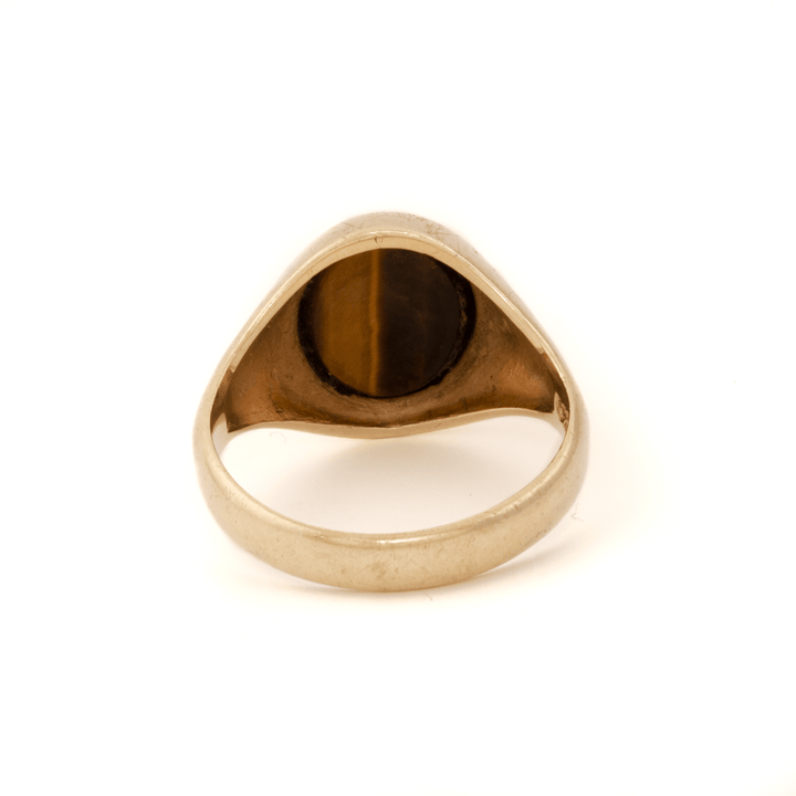 9K Yellow Gold x Oval Tiger's Eye Signet - Kingdom Jewelry
