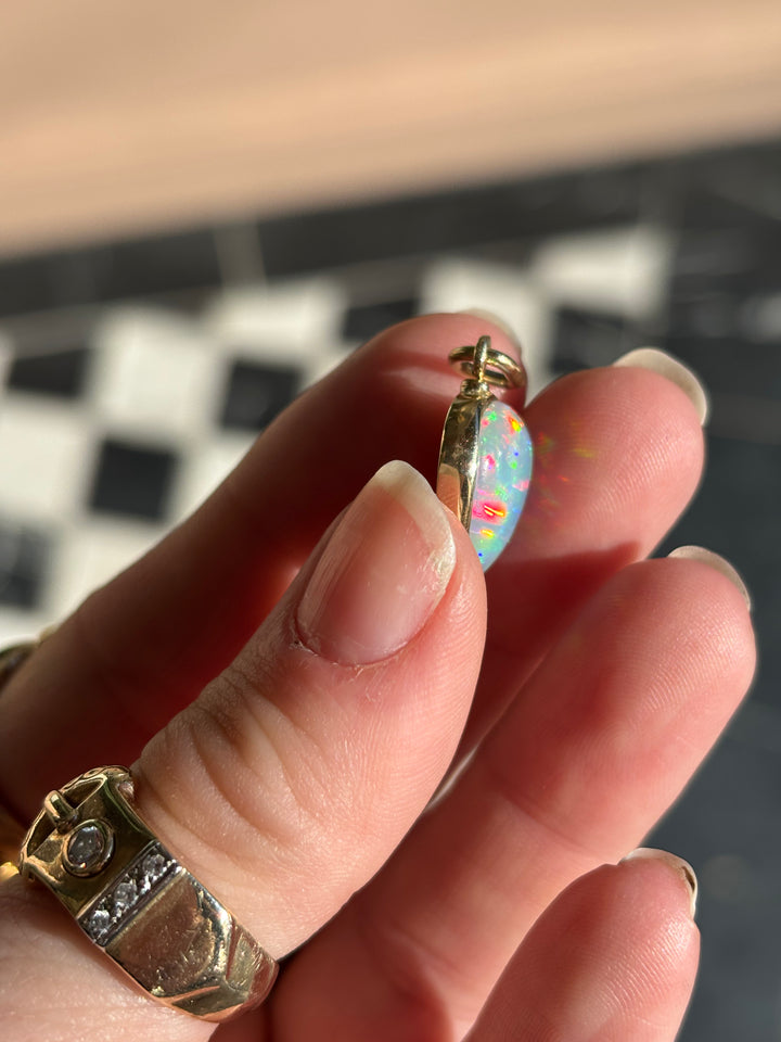 14K & 18K Inverted Pear Shaped Welo Opal Pendant