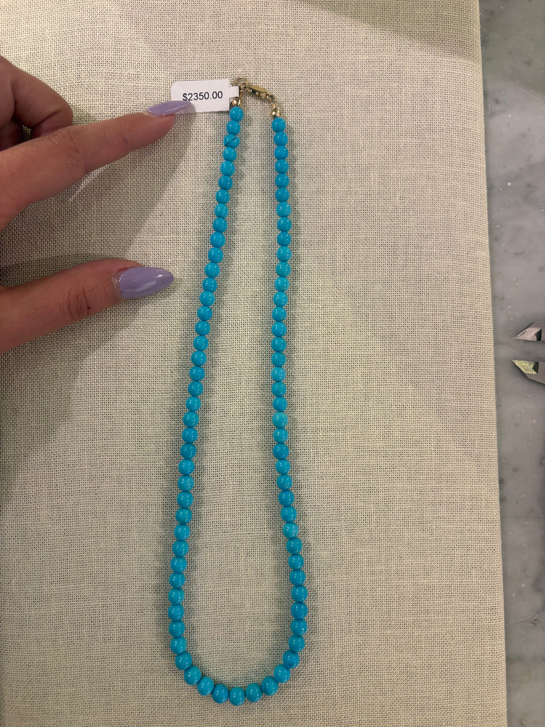 6mm Sleeping Beauty Necklace Strand 14K Gold Clasp