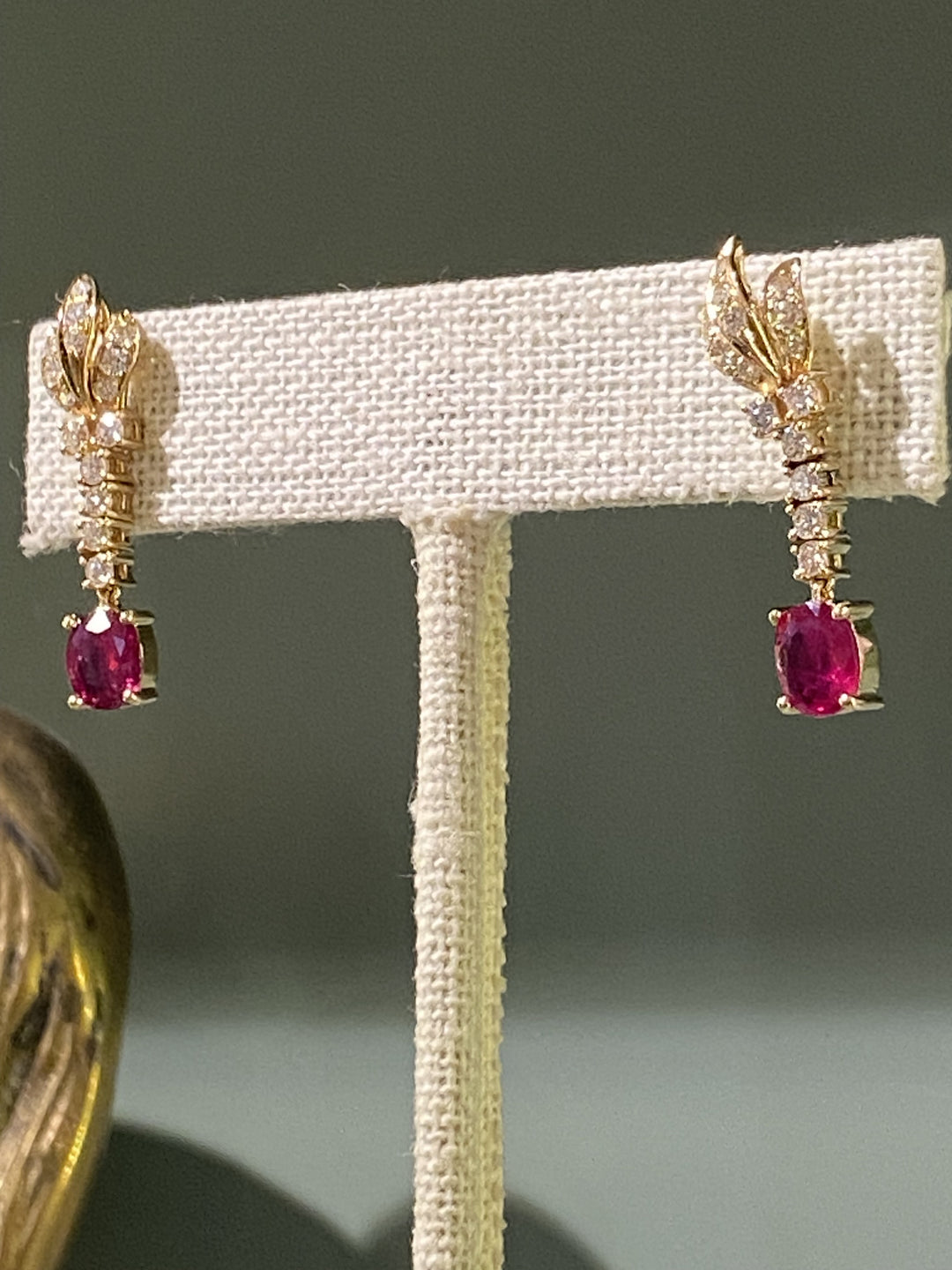 18K Yellow Gold Ruby and Diamond Drop Stud Earrings