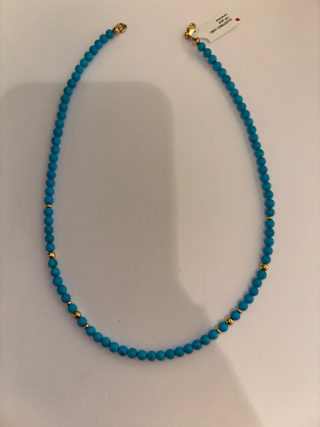 14K Sleeping Beauty Turquoise Beaded Necklace 17"
