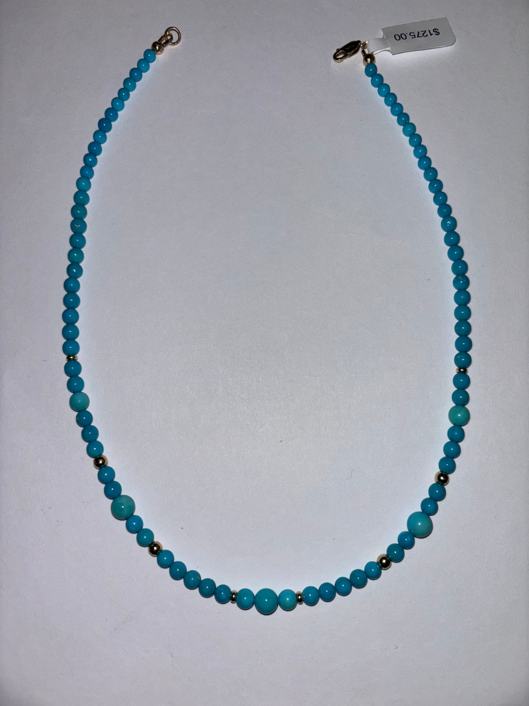 14K Multi Sleeping Beauty Turq Beaded Necklace 17"