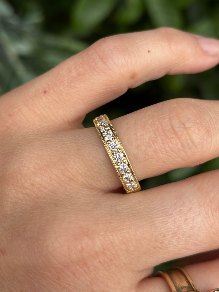 14K Yellow Gold Bead Set RBC Lab Diamond x Milgrain Channel Band