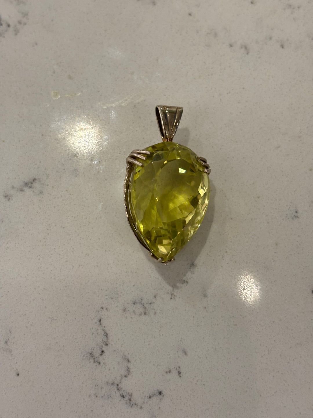 14K Large Lemon Quartz Pear Pendant