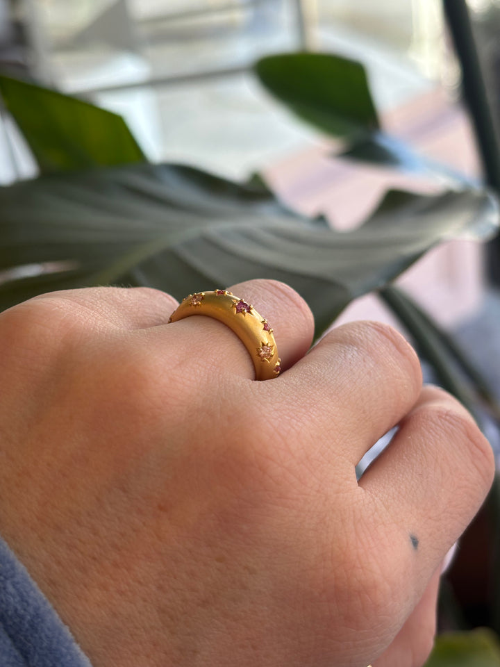 14K Yellow Gold Pink Lab Diamond Ring