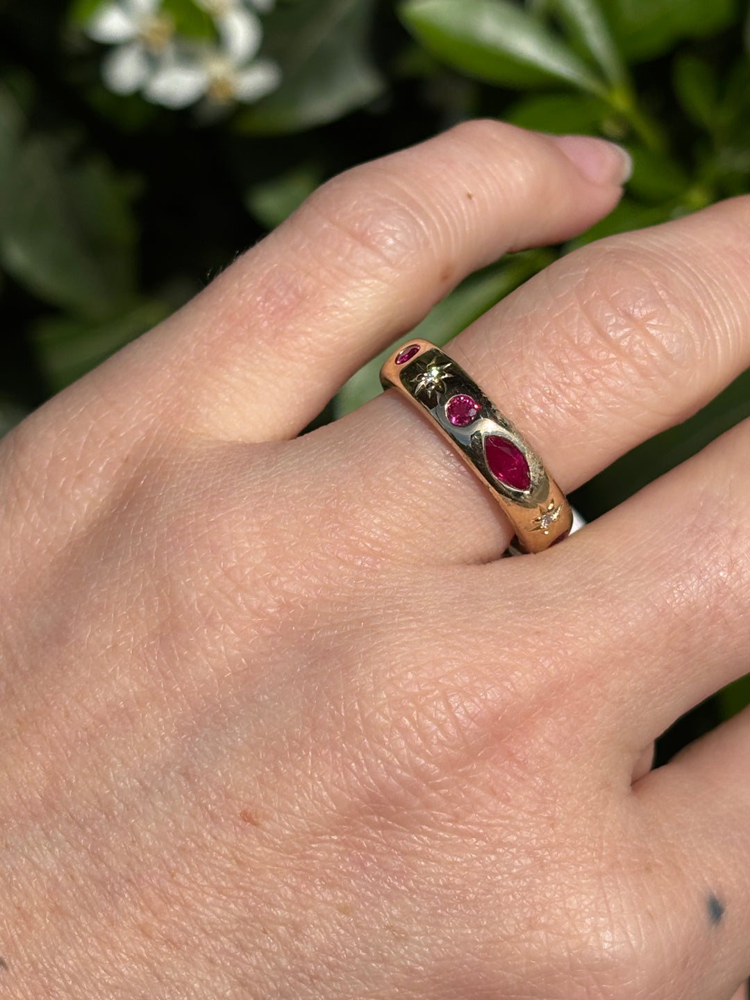 14k Gold x 5mm Multi-Cut Ruby & Diamond "Starliner" Eternity Band