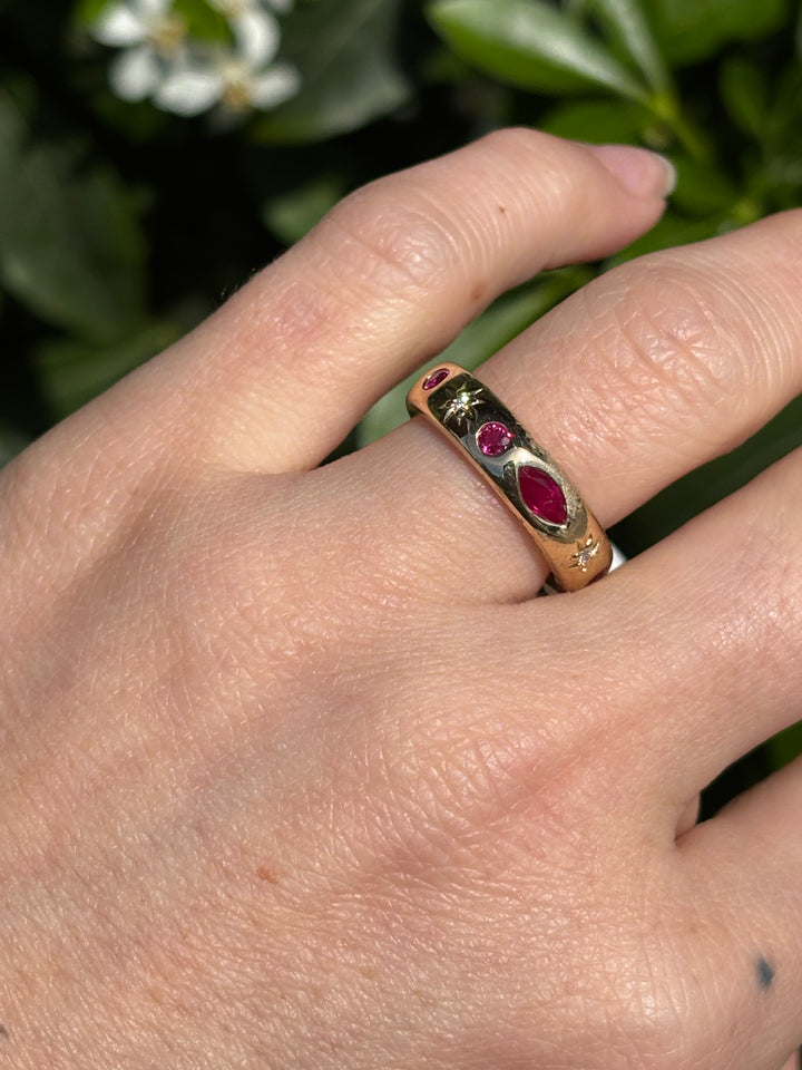 14k Gold x 5mm Multi-Cut Ruby & Diamond "Starliner" Eternity Band