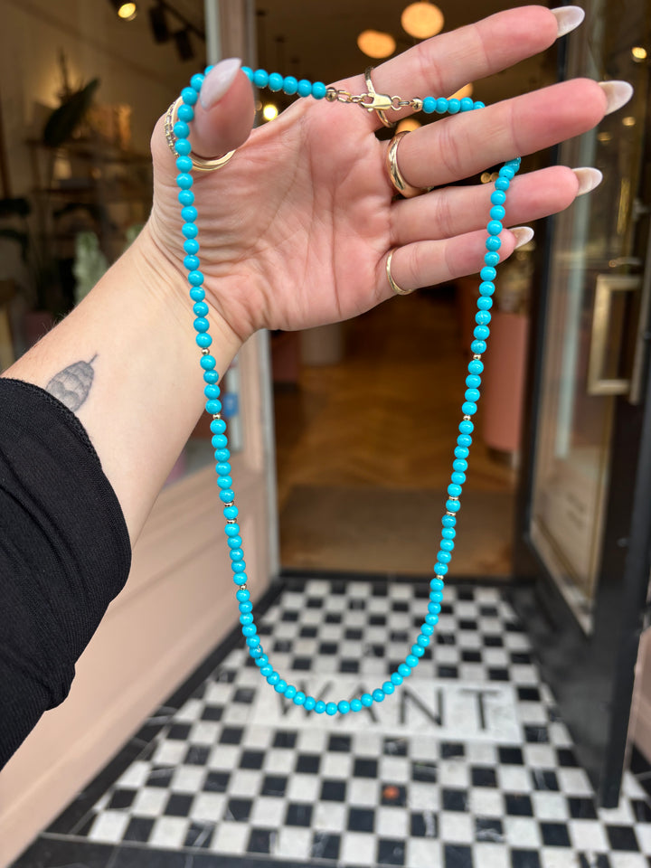 14K Sleeping Beauty Turquoise Necklace 22" Beaded