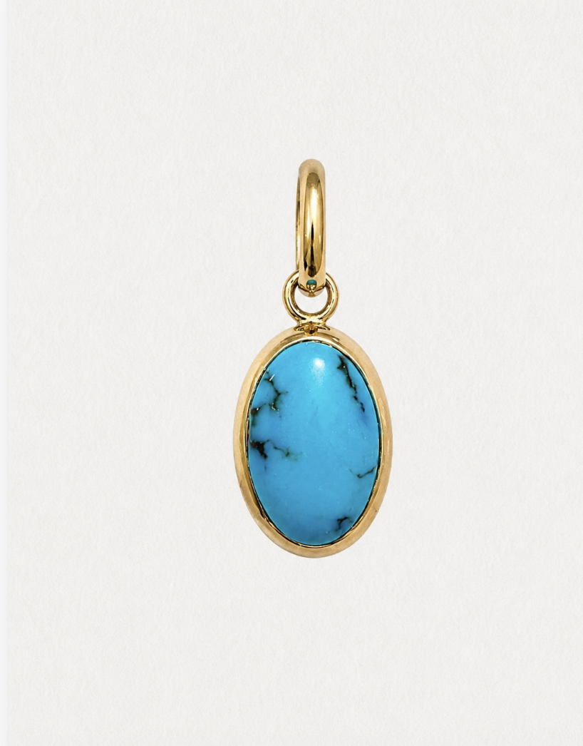 14K Yellow Gold Handmade Turquoise Pendant