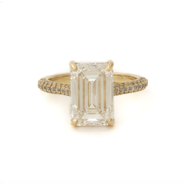 14k Gold x 4.5ct E VS1 Emerald-Cut Lab Diamond Cathedral Solitaire Engagement Ring