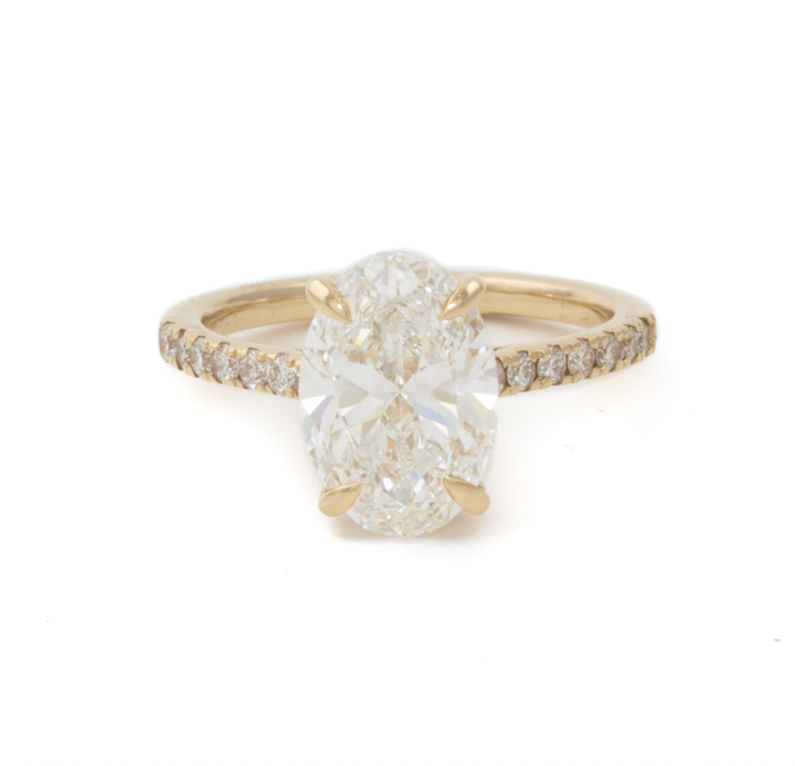 3.05 F VS1 Oval Lab Diamond Cathedral Solitaire Engagement Ring