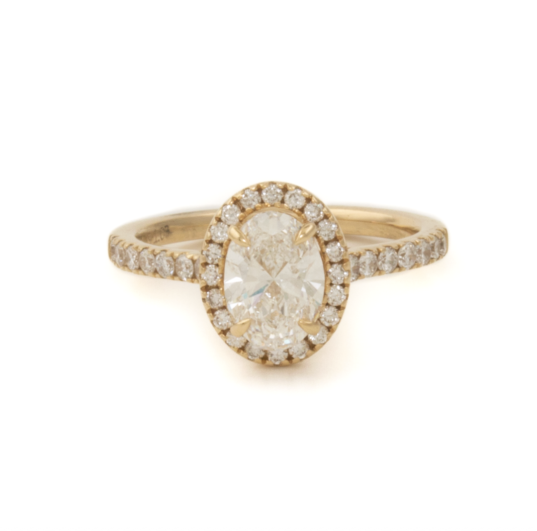 14k Yellow Gold x  Oval Lab Diamond Halo Pavé Ring